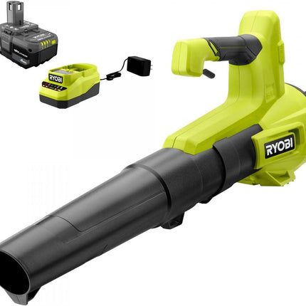 RYOBI ONE+ 18V 100 MPH 325 CFM Cordless Battery Variable Speed Jet Fan Leaf Blower with 4.0 Ah Battery and Charger, GREEN