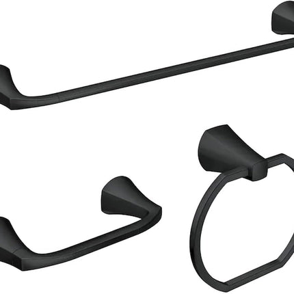 Moen Lindor MY8793BL Matte Black 3-Piece Bathroom Accessory Set with 18-Inch Towel Bar, Towel Ring and Toilet Paper Holder
