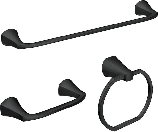 Moen Lindor MY8793BL Matte Black 3-Piece Bathroom Accessory Set with 18-Inch Towel Bar, Towel Ring and Toilet Paper Holder