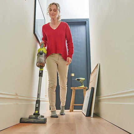 RYOBI 18 V ONE+ RSV18-0 Cordless Floor Vacuum Cleaner (30 AirWatt Suction Power, 820 l/min Airflow, 24 cm Wide Floor Nozzle, without Battery and Charger), Green