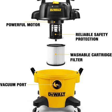 DEWALT DXV06PZ 4 Peak HP Shop Vacuums Wet/Dry, 6 Gallon Poly Wet/Dry Vac, Heavy-Duty Shop Vacuum with Blower Function Yellow+Black