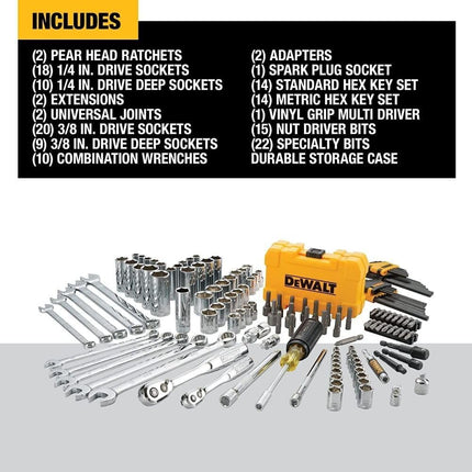 DEWALT 142 Piece Mechanics Tool Set, 1/4 Inch and 3/8 Inch Drive, SAE and Metric (DWMT45425)