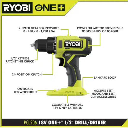 RYOBI ONE+ 18V Cordless 1/2 in. Drill/Driver