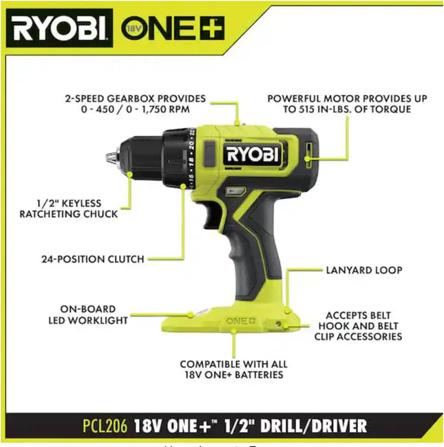 RYOBI ONE+ 18V Cordless 1/2 in. Drill/Driver