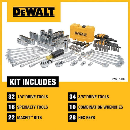DEWALT 142 Piece Mechanics Tool Set, 1/4 Inch and 3/8 Inch Drive, SAE and Metric (DWMT45425)