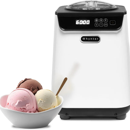 Whynter Ice Cream Maker Machine Automatic 1.28 Qt Upright with Built-in Compressor, LCD Digital Display & Timer, No Pre-Freezing, ICM-128WS, White