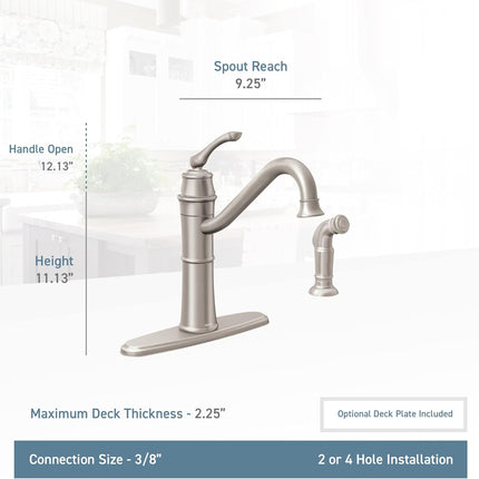 Moen Wetherly 87999BRB Mediterranean Bronze High-Arc Kitchen Faucet with Side Sprayer, Single Handle, 2 or 4-Hole Deck Mount