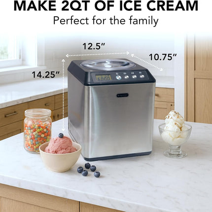 Whynter Ice Cream Maker Machine Automatic 2.1 Qt. Upright with Built-In Compressor, LCD Digital Display & Timer, No Pre-Freezing, ICM-201SB, Stainless Steel