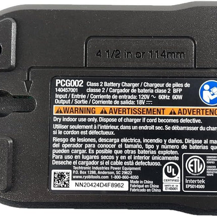 TTI 18-Volt Ryobi Charger PCG002, (NO Retail Packaging, Bulk Packaged)