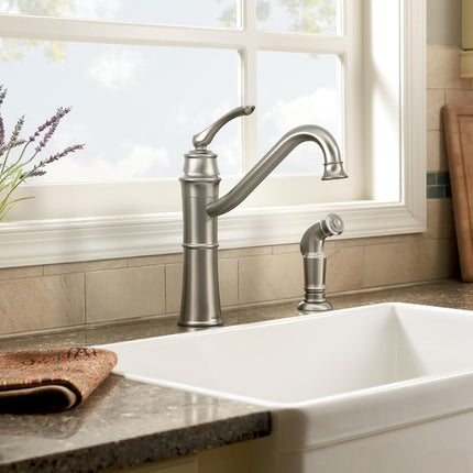 Moen Wetherly 87999BRB Mediterranean Bronze High-Arc Kitchen Faucet with Side Sprayer, Single Handle, 2 or 4-Hole Deck Mount