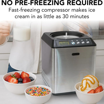 Whynter Ice Cream Maker Machine Automatic 2.1 Qt. Upright with Built-In Compressor, LCD Digital Display & Timer, No Pre-Freezing, ICM-201SB, Stainless Steel