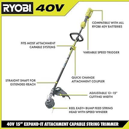 RYOBI 40V Attachment Capable 15" String Trimmer Bare Tool