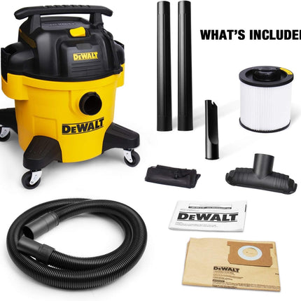 DEWALT DXV06PZ 4 Peak HP Shop Vacuums Wet/Dry, 6 Gallon Poly Wet/Dry Vac, Heavy-Duty Shop Vacuum with Blower Function Yellow+Black