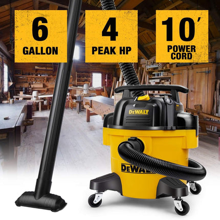 DEWALT DXV06PZ 4 Peak HP Shop Vacuums Wet/Dry, 6 Gallon Poly Wet/Dry Vac, Heavy-Duty Shop Vacuum with Blower Function Yellow+Black