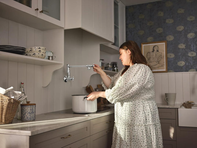 Moen S664 Traditional Chrome Wall-Mount Folding Pot Filler Kitchen Faucet