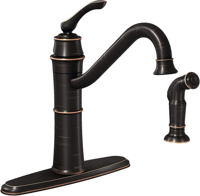 Moen Wetherly 87999BRB Mediterranean Bronze High-Arc Kitchen Faucet with Side Sprayer, Single Handle, 2 or 4-Hole Deck Mount
