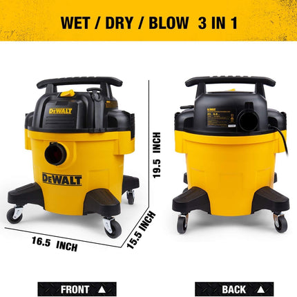 DEWALT DXV06PZ 4 Peak HP Shop Vacuums Wet/Dry, 6 Gallon Poly Wet/Dry Vac, Heavy-Duty Shop Vacuum with Blower Function Yellow+Black