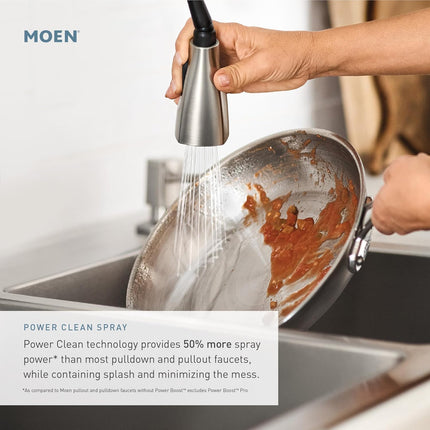 Moen Renzo CA87316BL Matte Black One-Handle Pullout Kitchen or Laundry Faucet with Power Clean and Optional Deck Plate