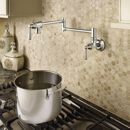 Moen S664 Traditional Chrome Wall-Mount Folding Pot Filler Kitchen Faucet