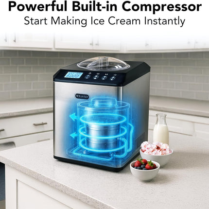Whynter Ice Cream Maker Machine Automatic 2.1 Qt. Upright with Built-In Compressor, LCD Digital Display & Timer, No Pre-Freezing, ICM-201SB, Stainless Steel