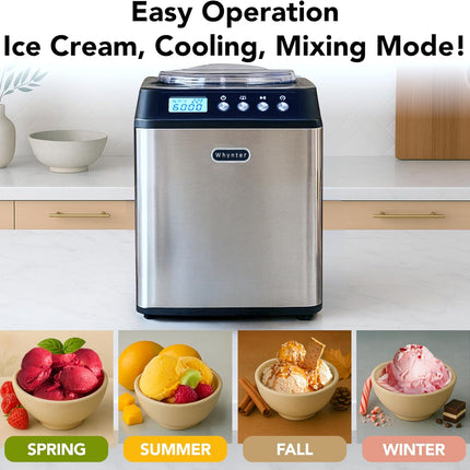 Whynter Ice Cream Maker Machine Automatic 2.1 Qt. Upright with Built-In Compressor, LCD Digital Display & Timer, No Pre-Freezing, ICM-201SB, Stainless Steel